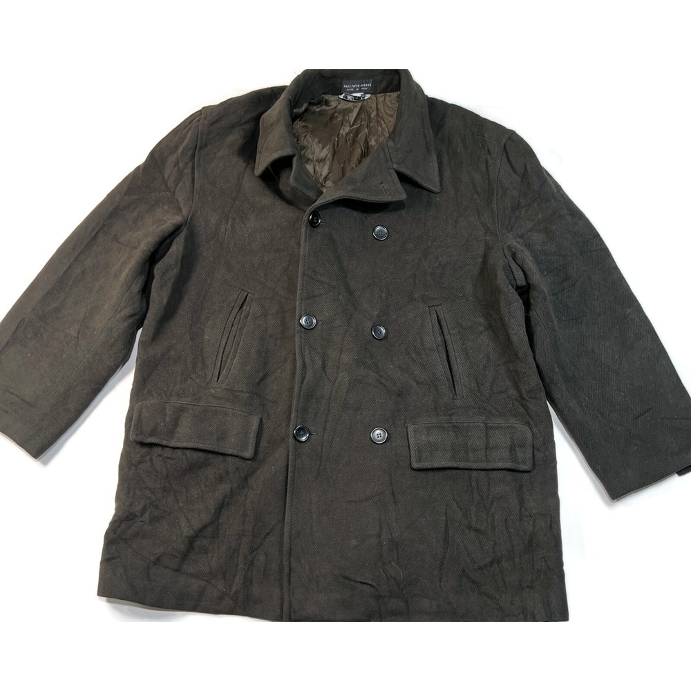 Saks Fifth Avenue Mens Coat 46 Black Pea Coat Wool Italy‎ Made